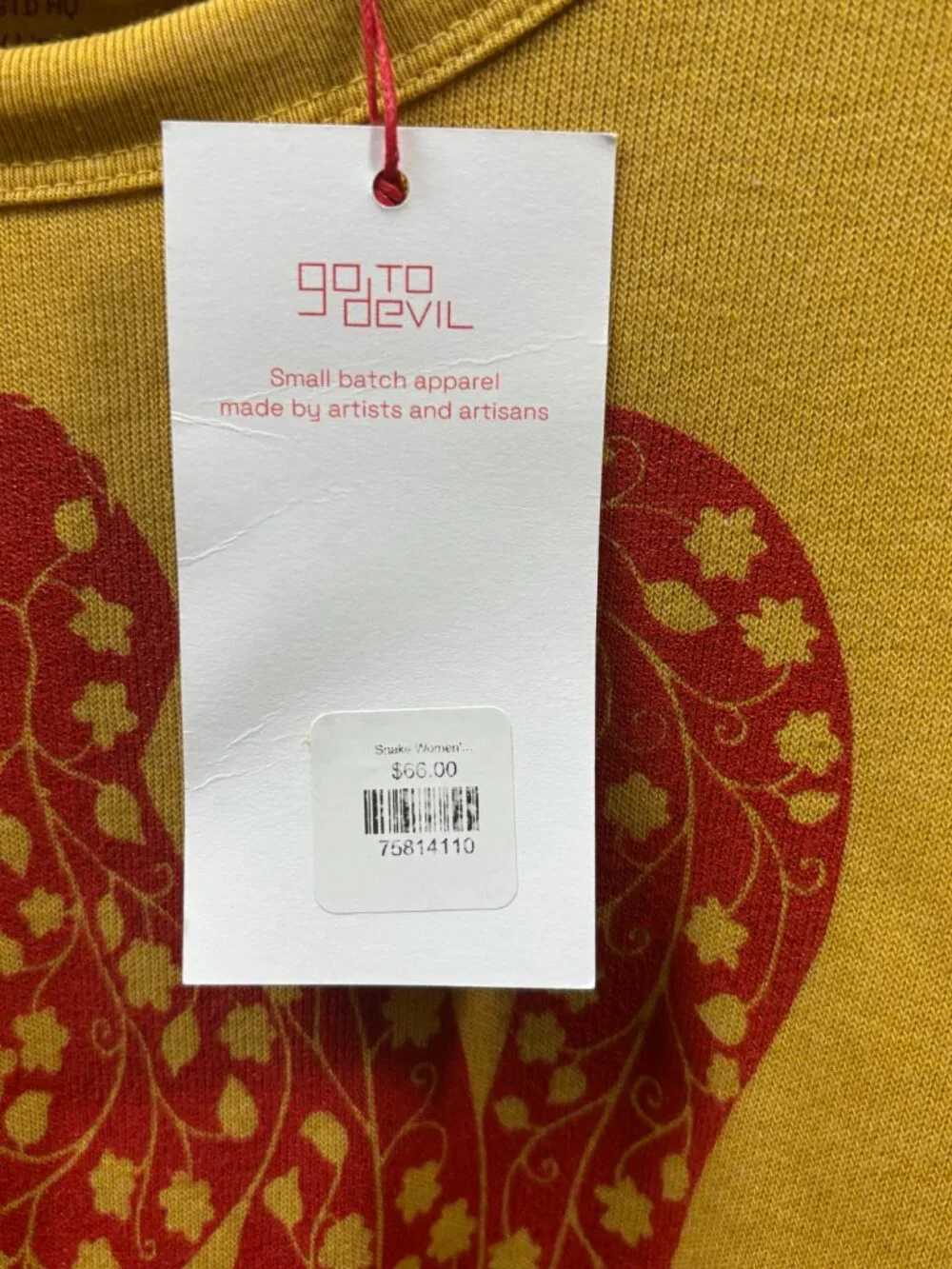 NWT Go To The Devil "Snake" Sweatshirt Mustard Yellow, Asymmetrical Sleeve, XL - Picture 6 of 7